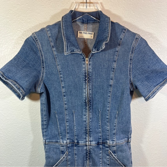 Free People We The Free Jayde Denim Jumpsuit flare leg size medium - Picture 7 of 12